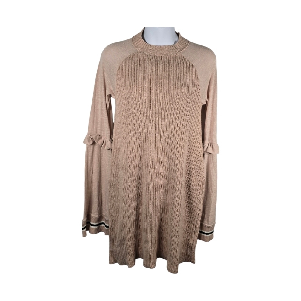 Free People 'Zou Bisou' Bell Sleeve Ribbed Mini Sweater Dress Size XS Nude Rose - Picture 4 of 16